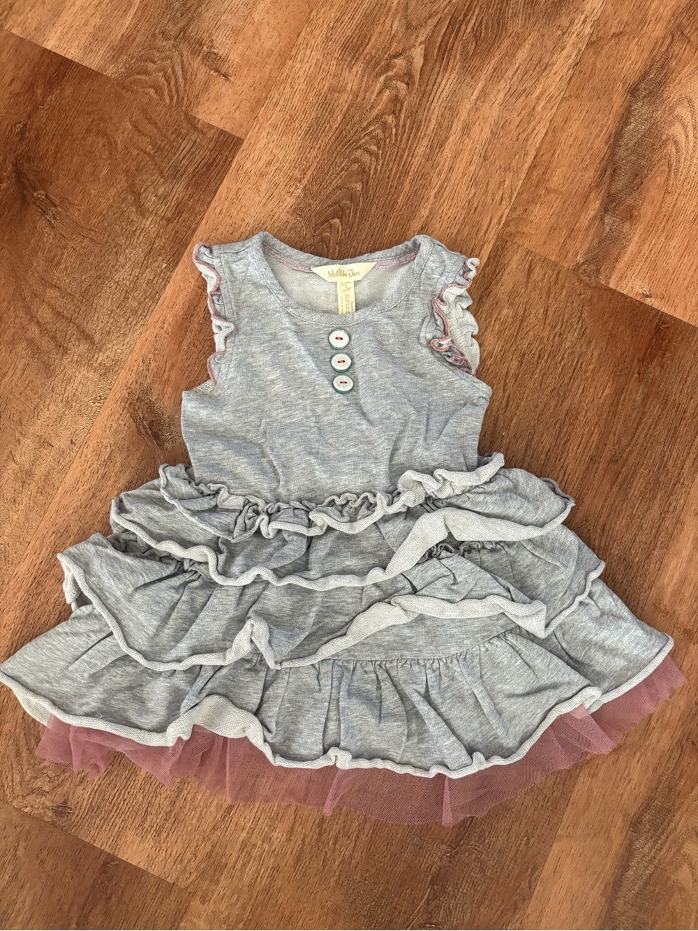 Matilda Jane Grey Dress with Dusty Pink Tulle Trim